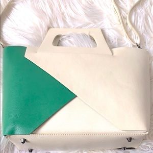 GENUINE LEATHER BAG MADE IN ITALY GREEN/OFF-WHITE